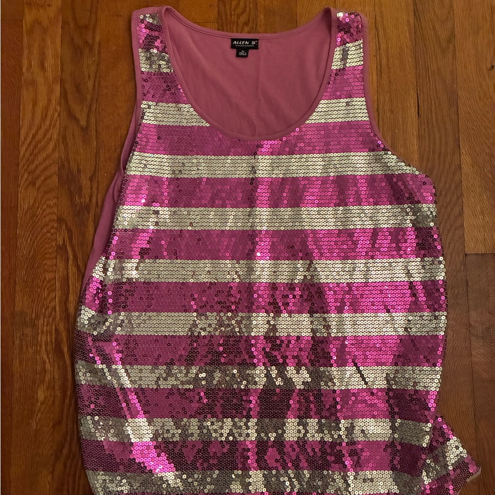 Allen B. By Allen Schwartz Pink and Silver Striped Sequin Tank Top